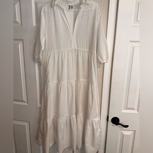 Japna White Tiered Midi Dress